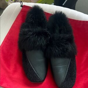 Elegant Black Fur-Trimmed Women's Shoes